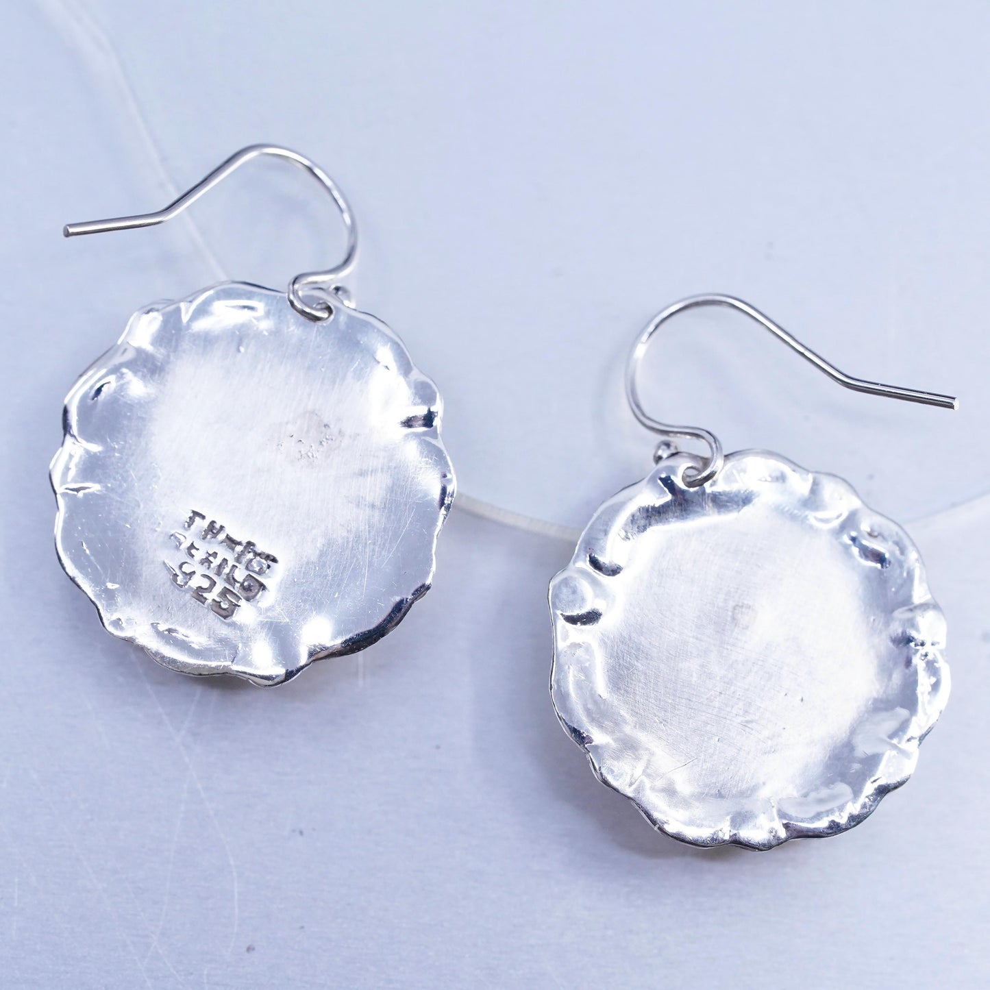 Vintage Mexican two tone Sterling 925 silver dome flower earrings brass cable
