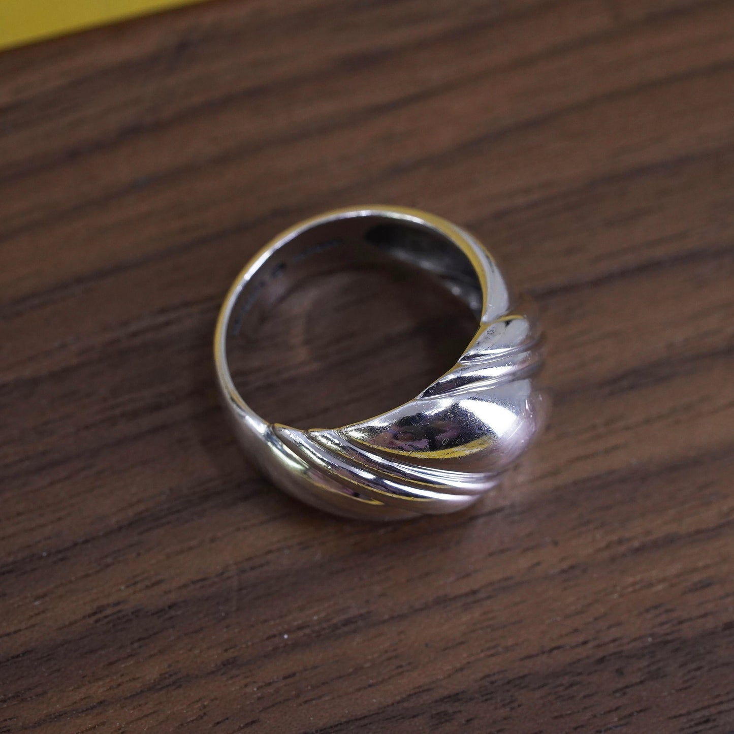 size 7.5, vintage Kabana Sterling silver handmade ring, 925 wide ribbed band