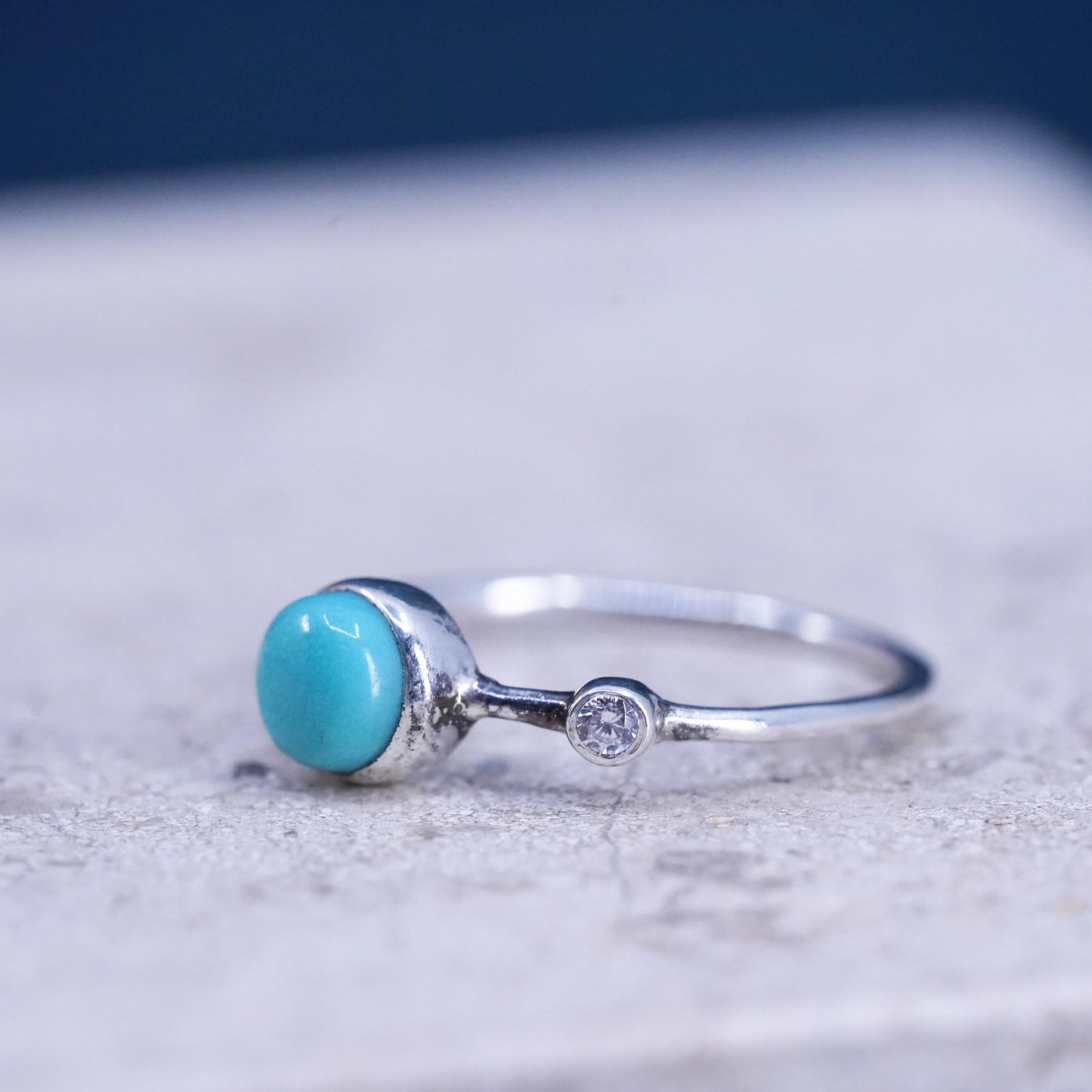 Size 7.5, Vintage Sterling silver handmade ring, 925 stackable band turquoise