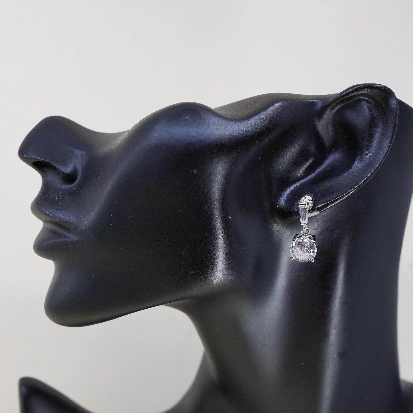 Vintage sterling silver handmade earrings, 925 hoops with round cz