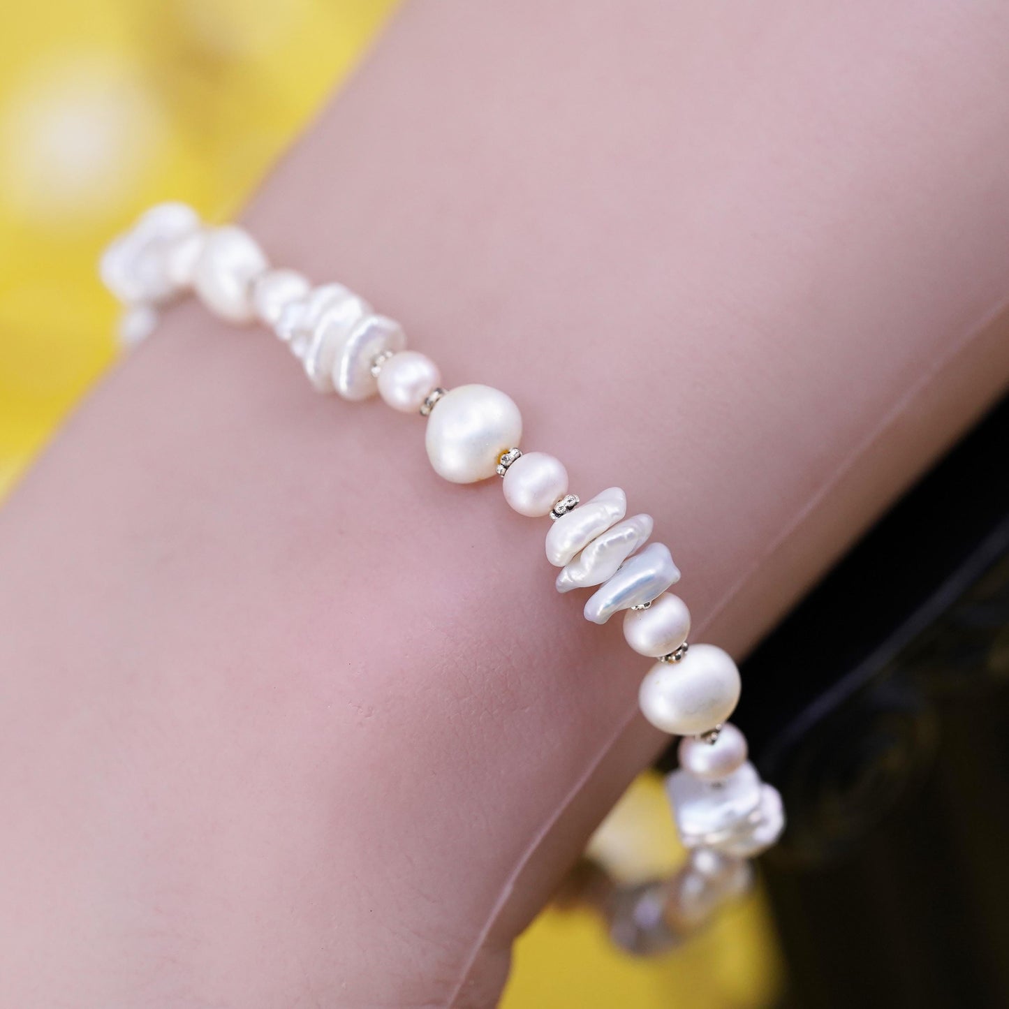 6.75”, Vintage Sterling 925 silver handmade pearl bracelet with 925 clasp