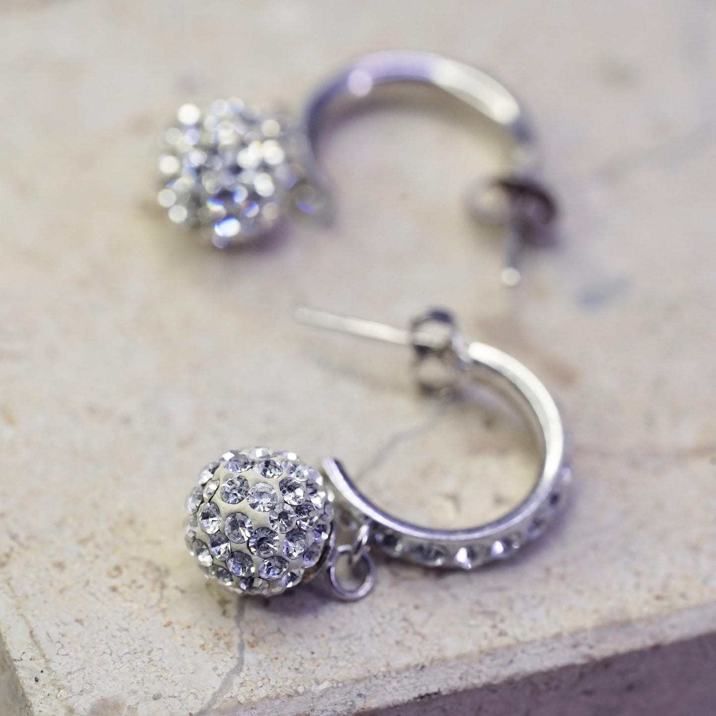 0.75", Vintage Sterling silver earrings, 925 huggie studs cluster cz head drops