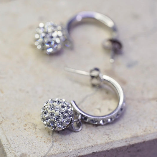 0.75", Vintage Sterling silver earrings, 925 huggie studs cluster cz head drops