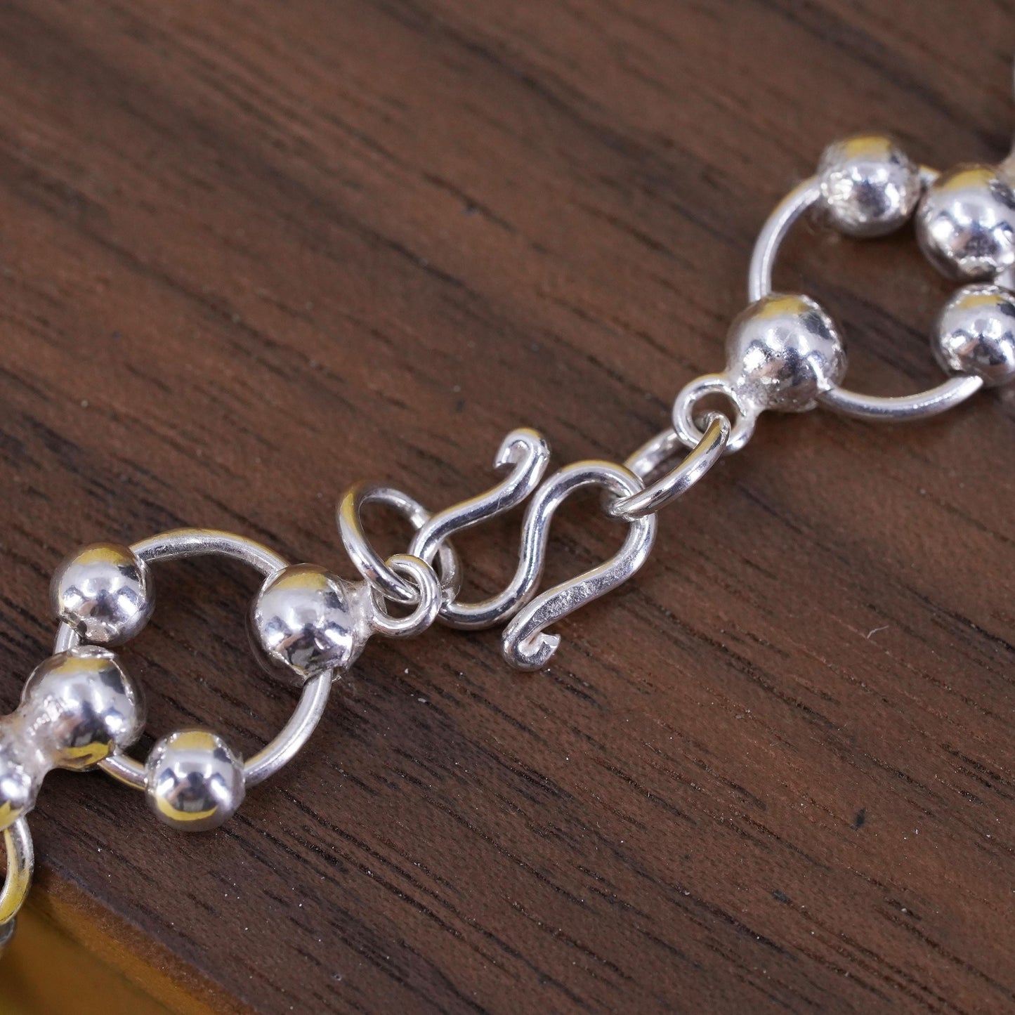 16", vintage sterling silver handmade necklace 10mm 925 circle chain with beads