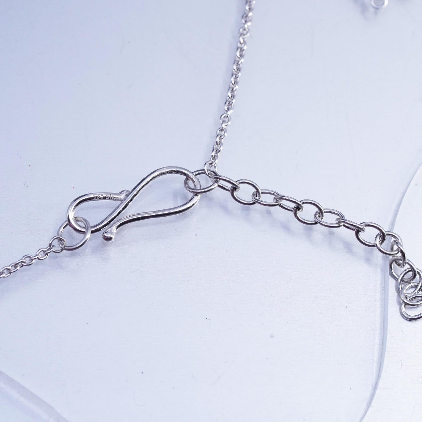 36+2", vintage Sterling 925 silver extra long circle necklace marquise beaded