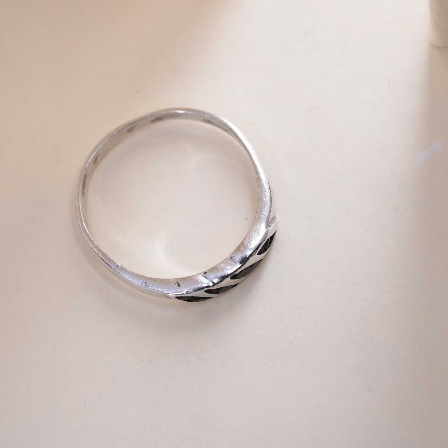 Size 8, Vintage sterling 925 silver handmade ring, stackable band blue onyx