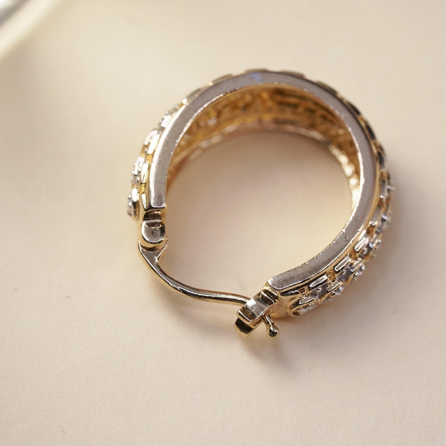 0.75”, vermeil gold sterling silver single earring, 925 huggie hoop diamonds