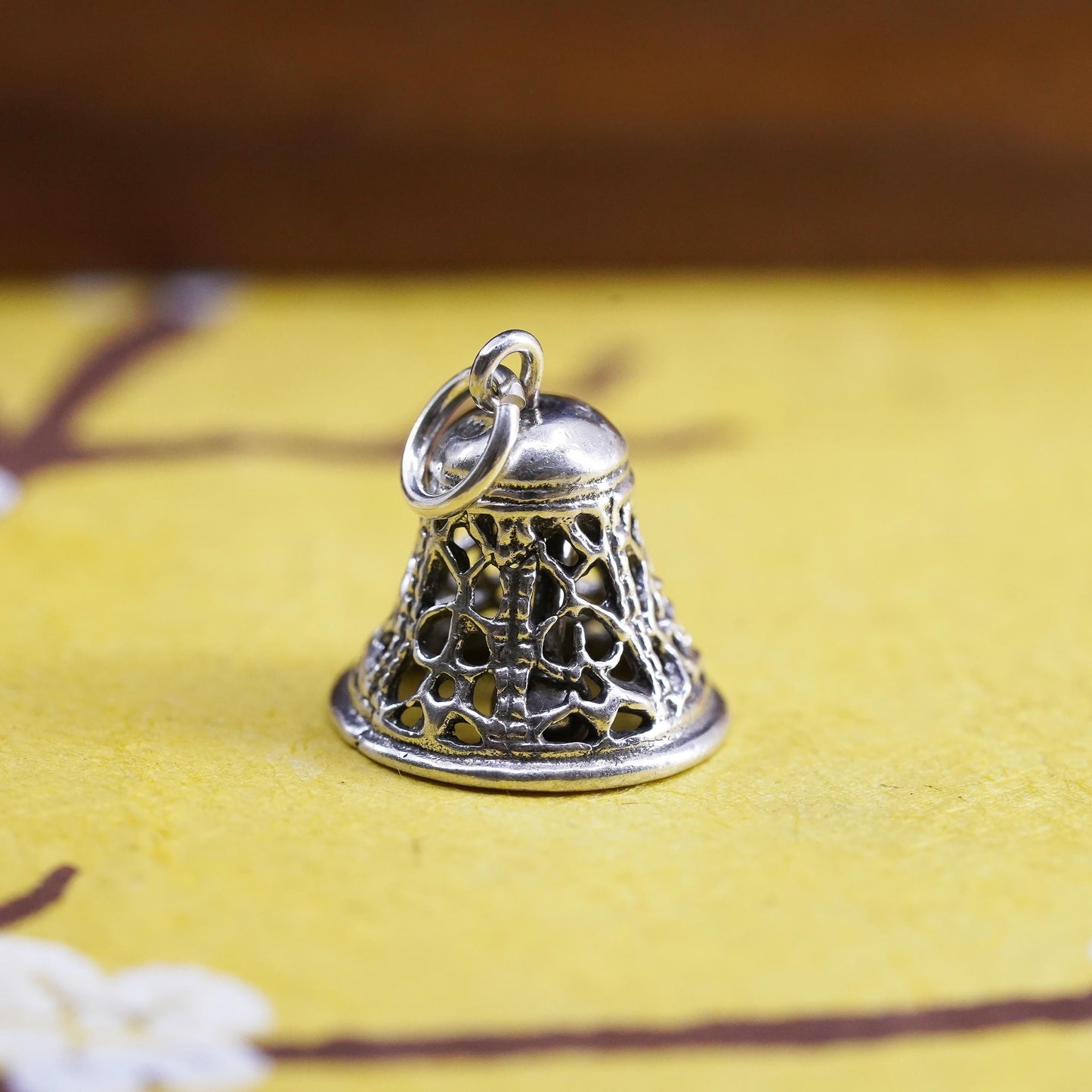 Vintage Sterling silver handmade charm, l925 filigree bell chime