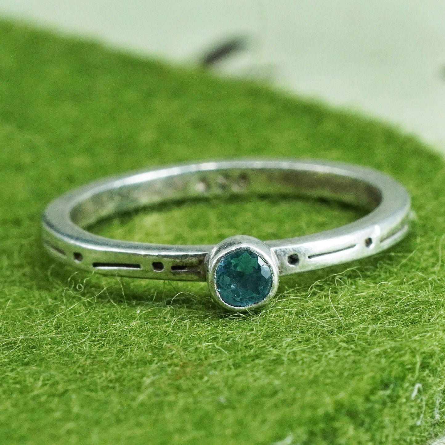 Size 5.25, Sterling silver statement ring, 925 silver stackable band blue topaz