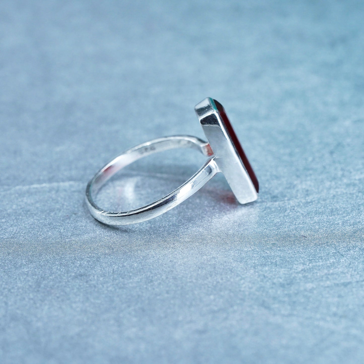 Size 7, vintage Sterling 925 silver ring with long ruby