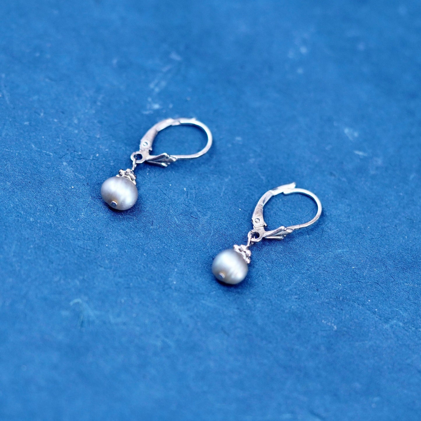 Vintage Sterling silver handmade earrings, 925 hooks with pearl