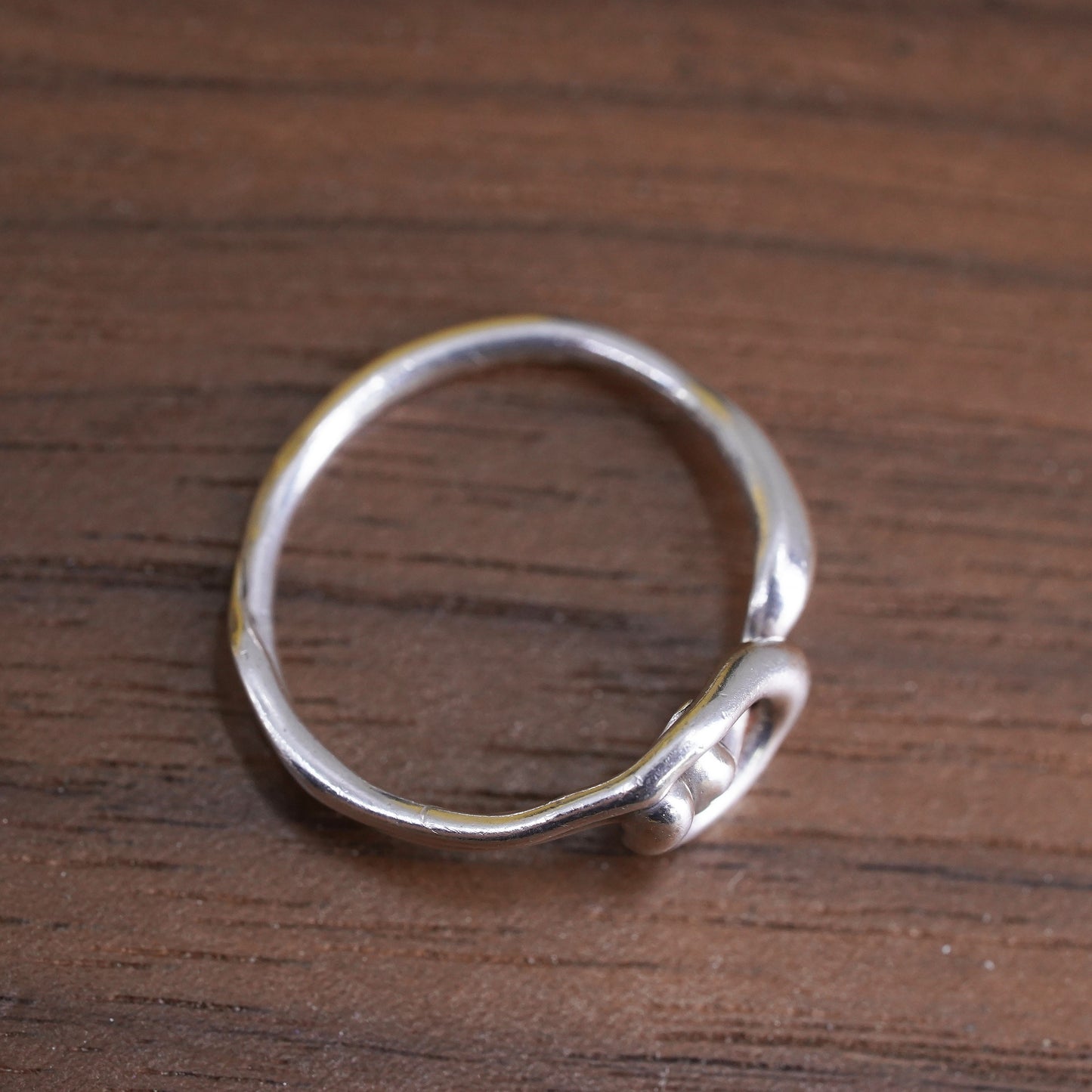 Size 5.25, vintage Sterling silver handmade ring, 925 brutalism band, open end