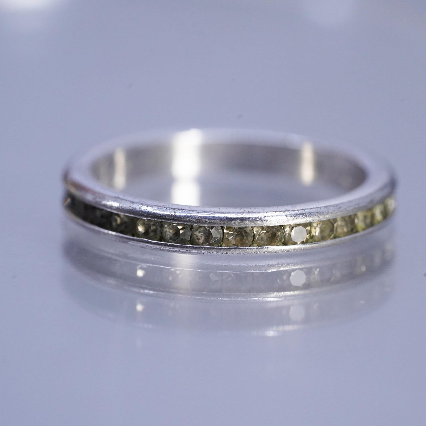 Size 8, vintage Sterling 925 silver handmade statement band ring w/ cluster Cz