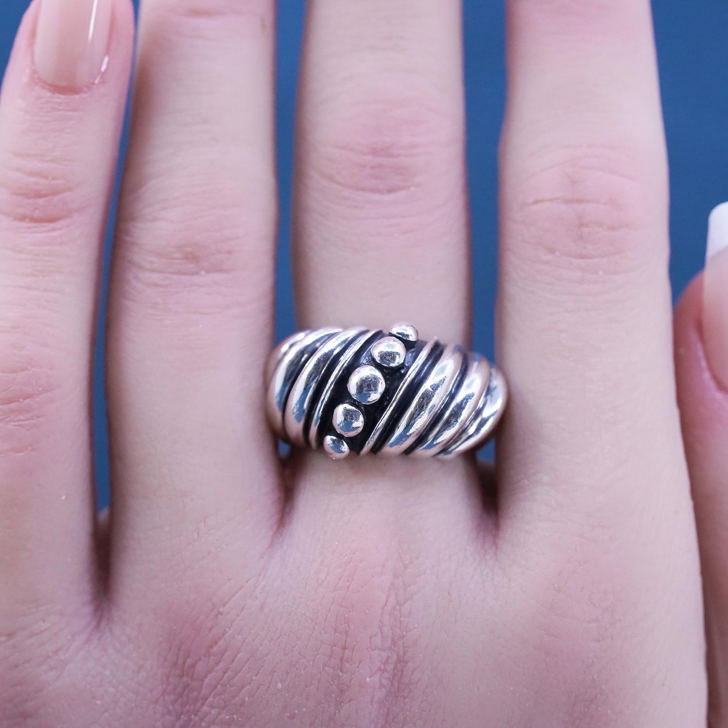 Size 7, VTG Silpada Sterling 925 Silver Beaded Dot Swirl Dome Band Ring Retired