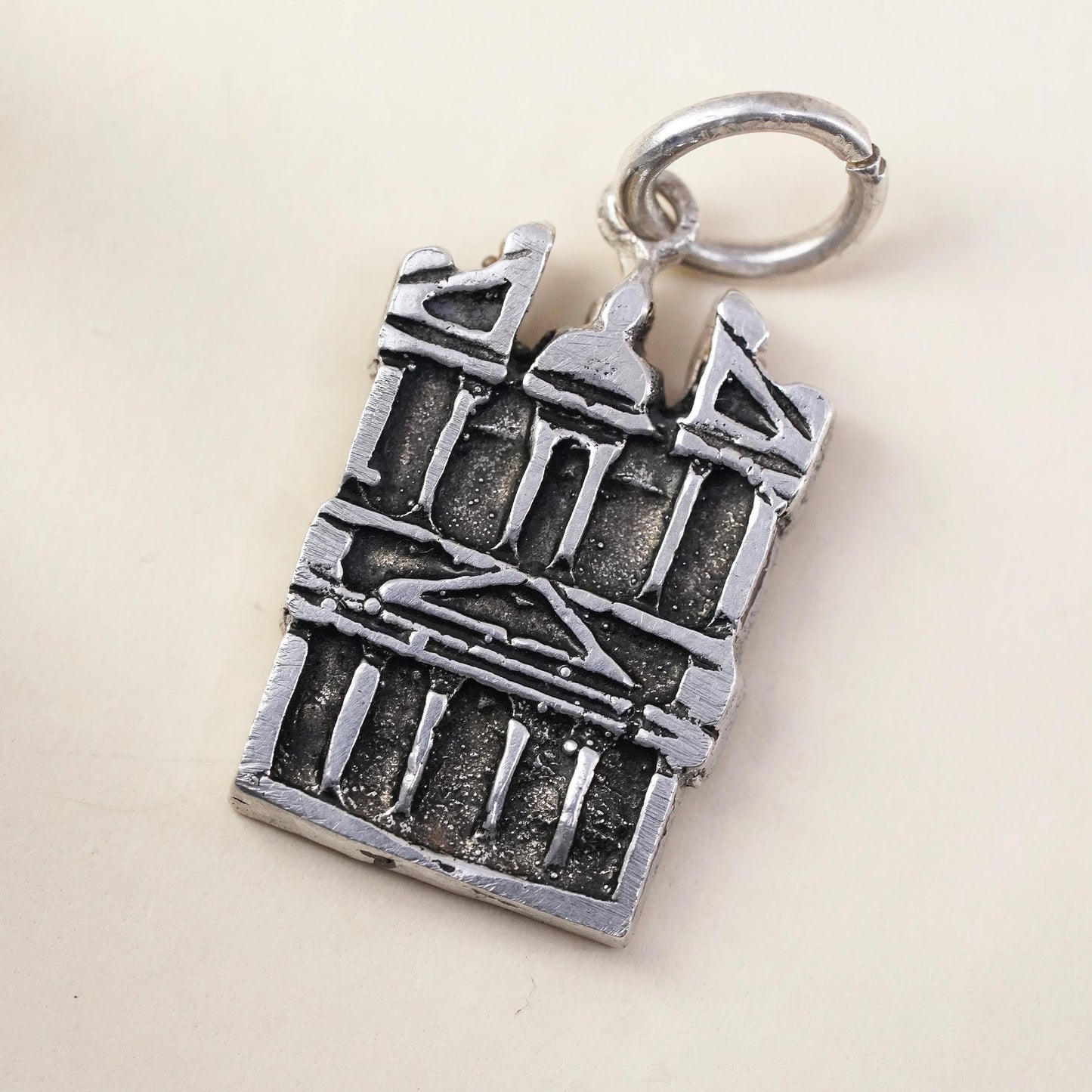 Vintage Sterling silver handmade pendant, 925 silver church building charm