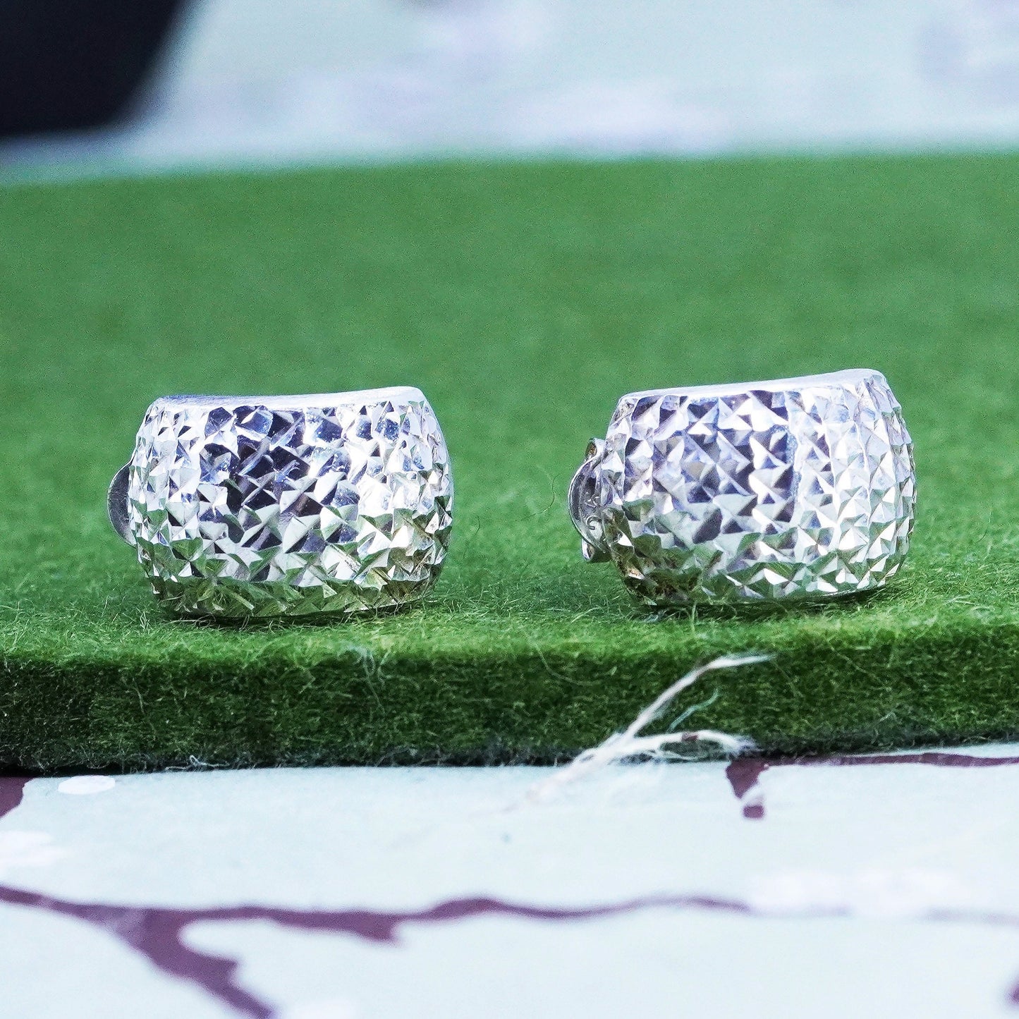 Vintage sterling silver, textured 925 huggie stud earrings