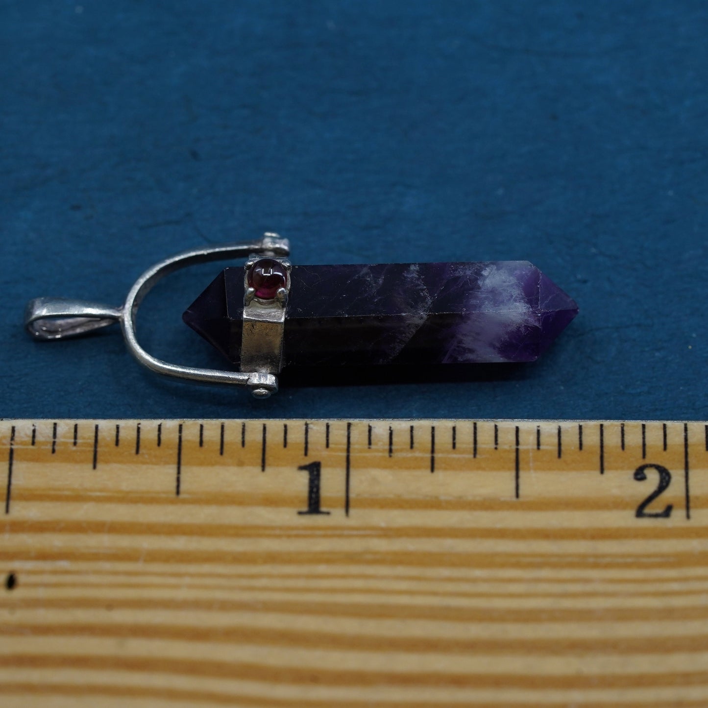 vtg handmade sterling 925 silver charm pendant with healing garnet and amethyst