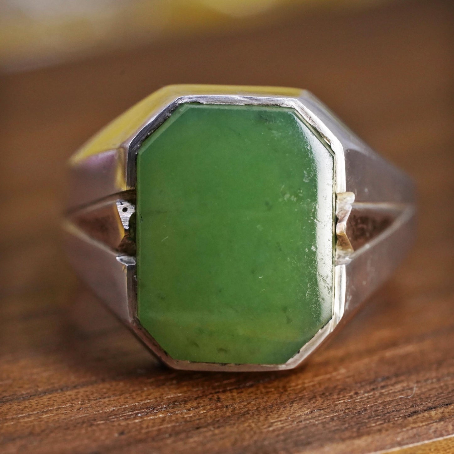 Size 11, vintage Sterling silver statement ring, 925 silver statement ring jade
