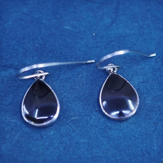 Vintage Sterling Silver 925 earrings with teardrop Black Onyx