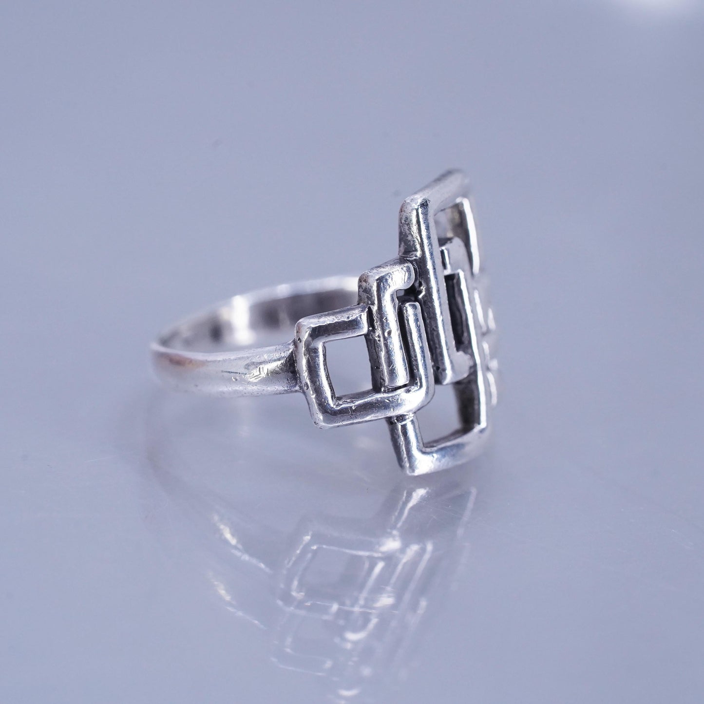 Size 5.5, vintage Mexican Sterling 925 silver handmade ring, multi square band