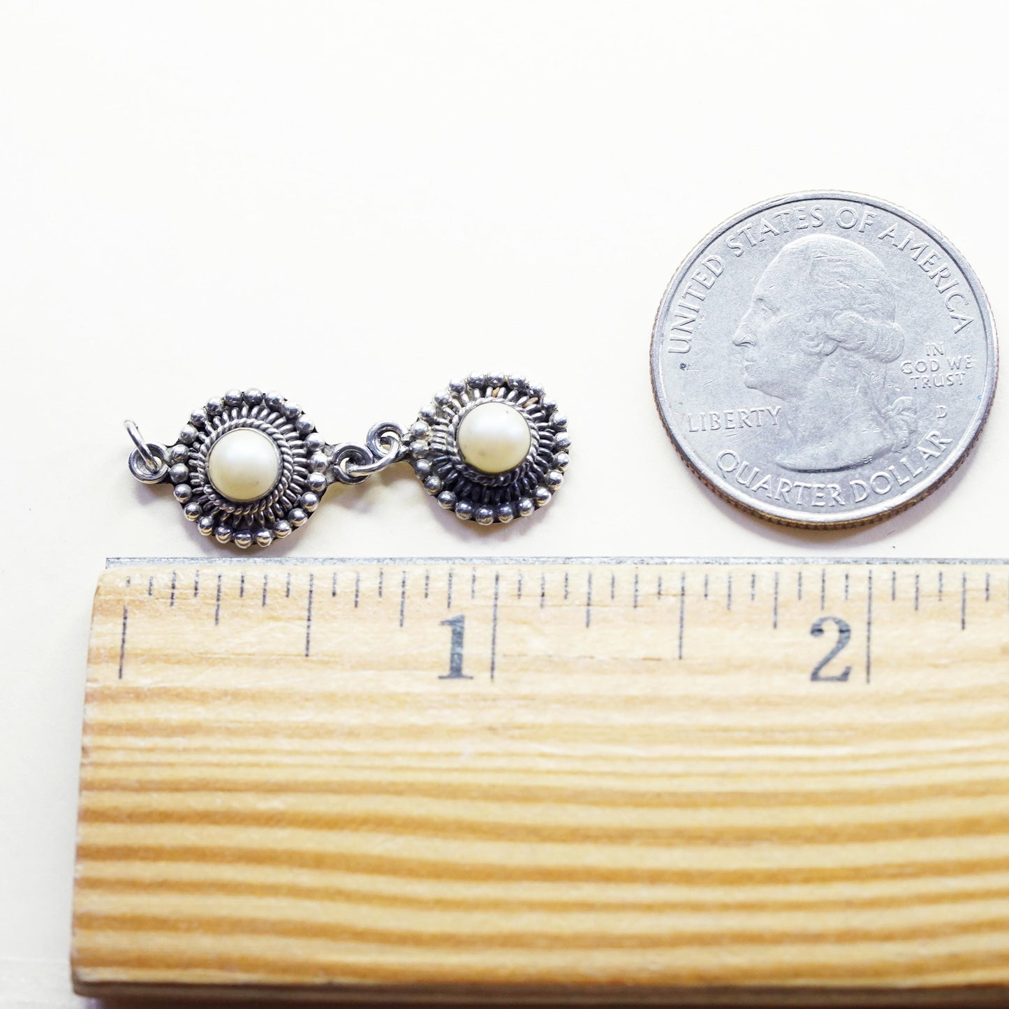 Vintage handmade sterling 925 silver pendant with faux pearl and beads