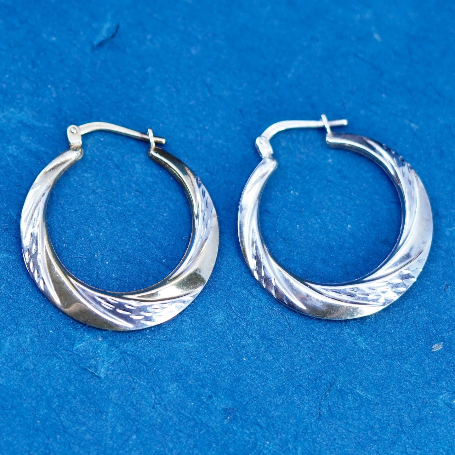 1”, 1/20 10K yellow gold over Sterling silver textured hoop earrings 925 huggie
