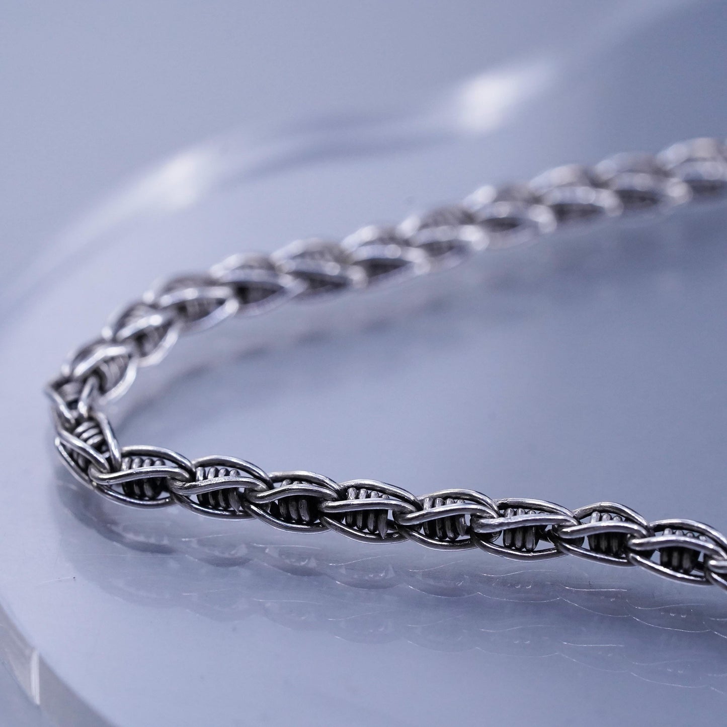 20” 4mm, vintage Sterling 925 silver bold rope chain necklace with flower clasp