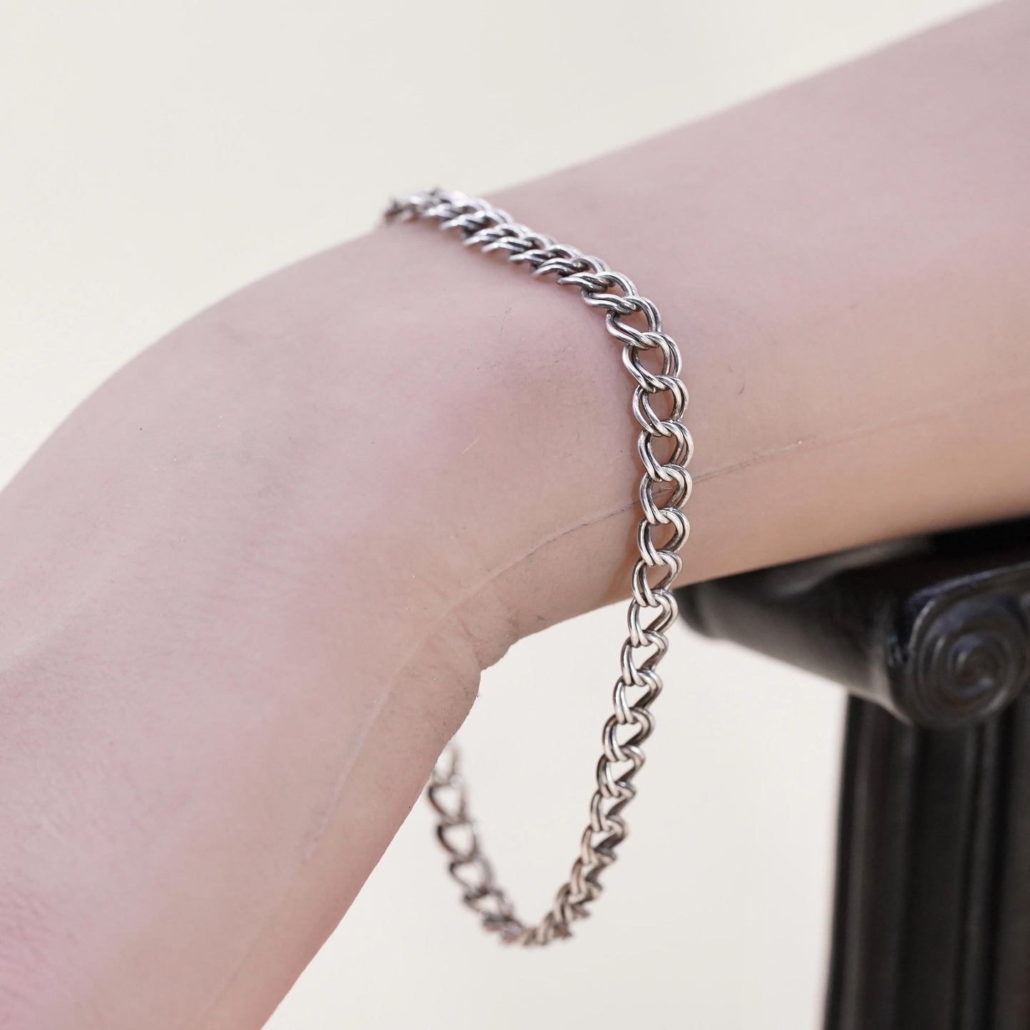 7.75” 5mm, Vintage sterling silver double curb link chain, 925 bracelet