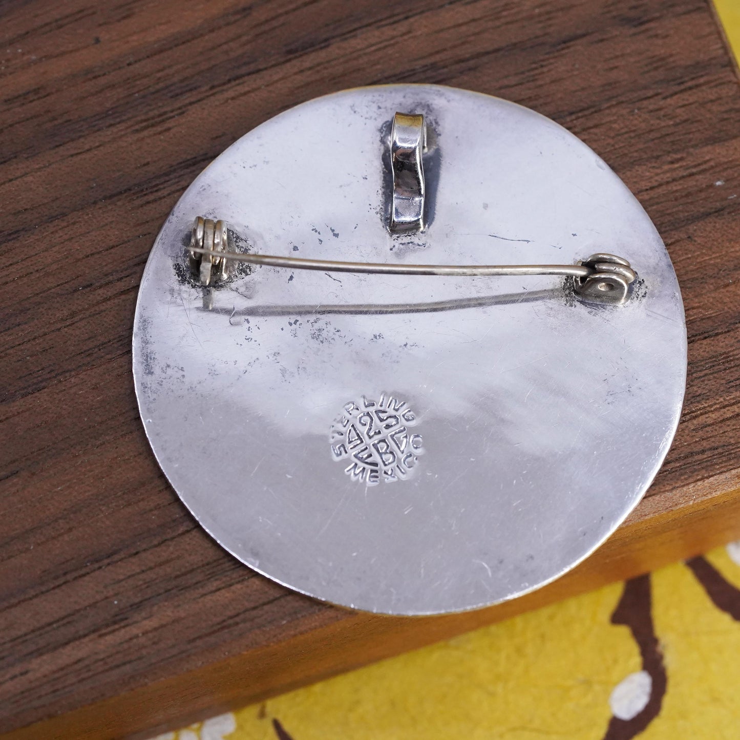 southwestern Mexican sterling 925 silver brooch, pendant Mayan Aztec Calendar