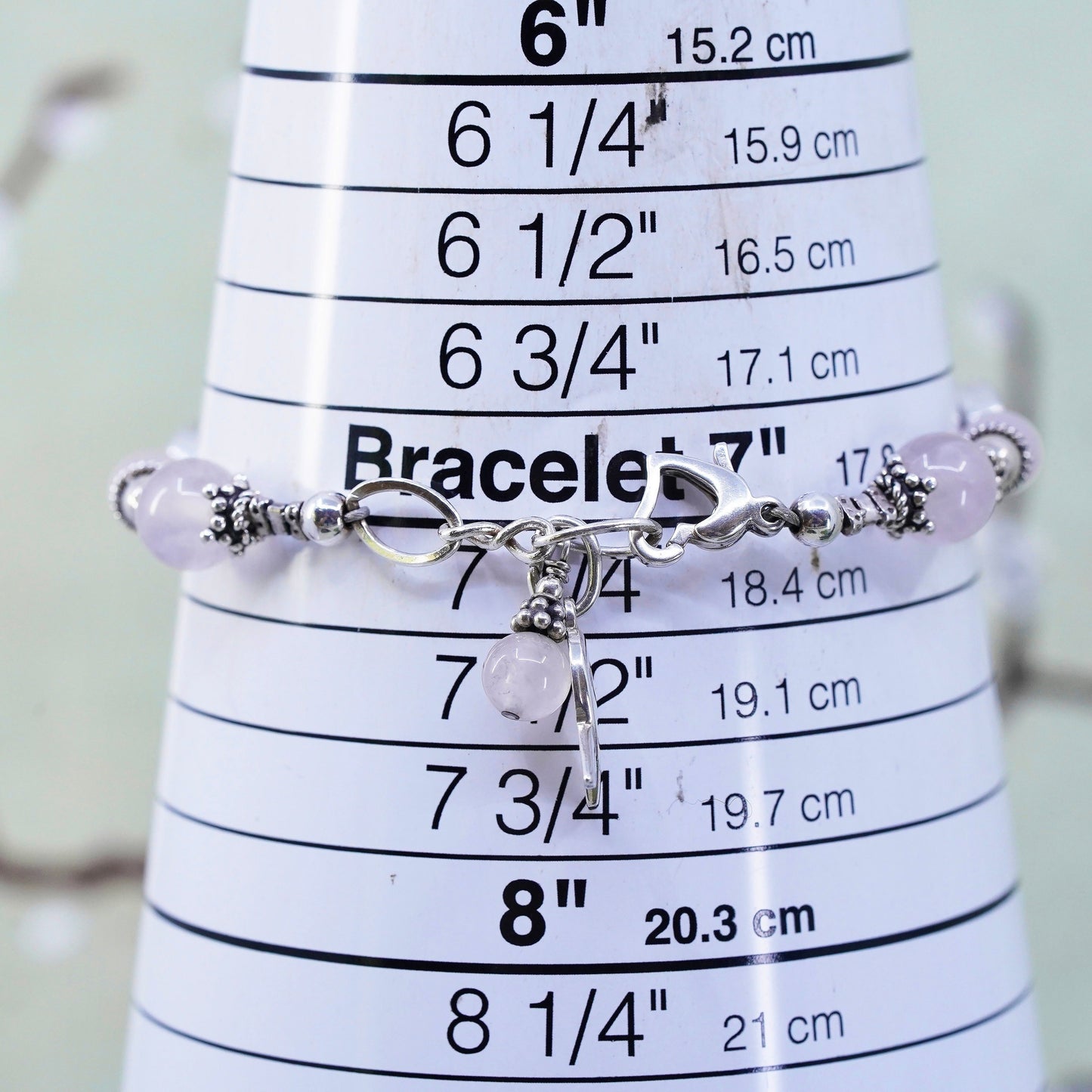 7.25", Sterling 925 silver breath cancer survivor bracelet “live love laugh”
