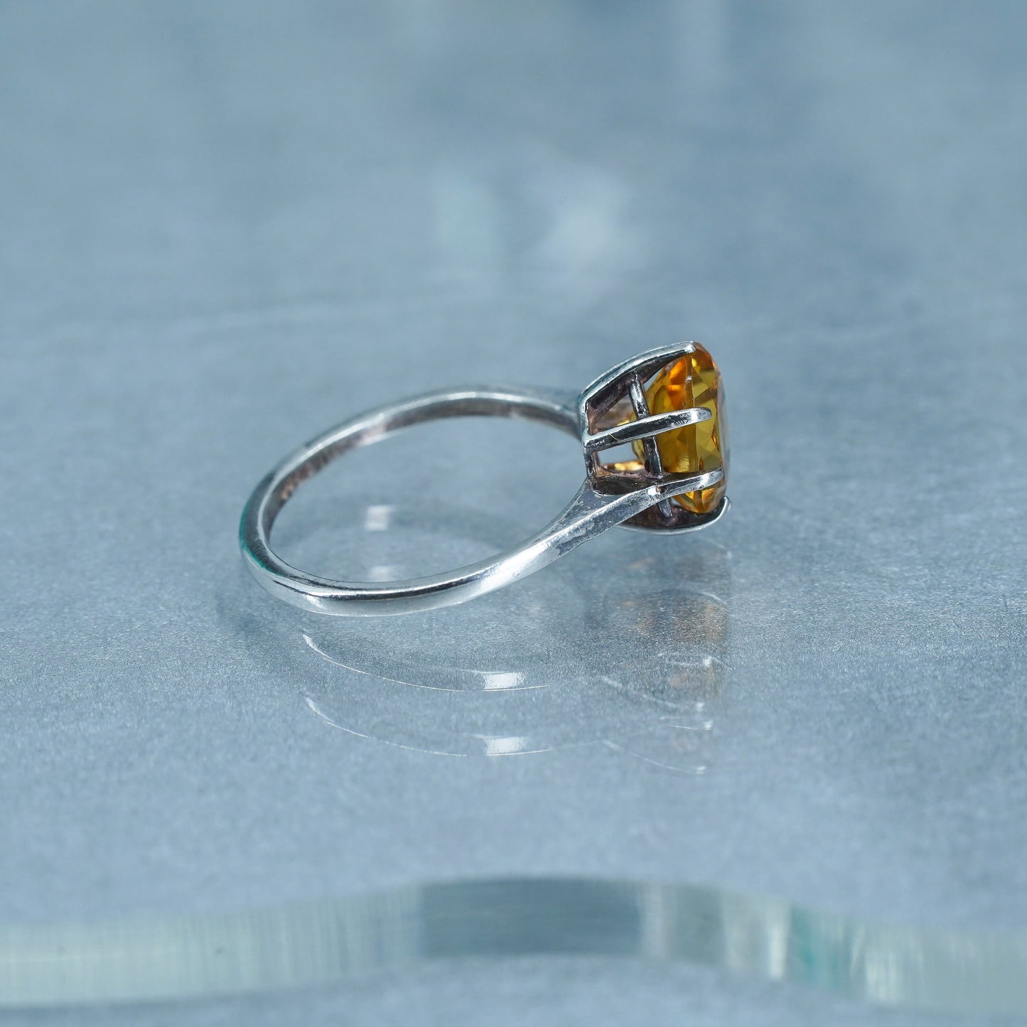 Size 8, vintage Sterling 925 silver handmade ring with oval citrine