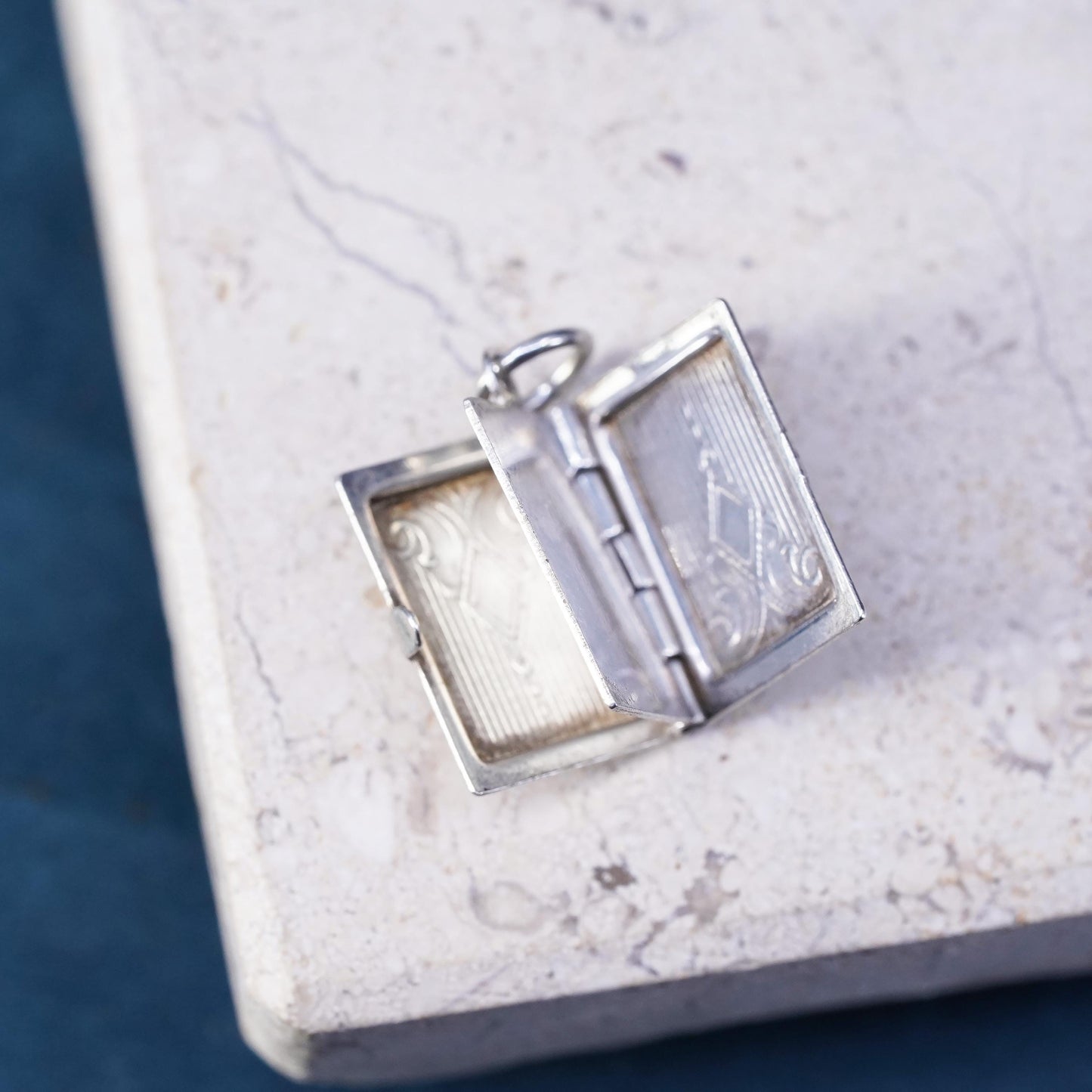 Vintage Sterling silver handmade pendant, 925 rectangular 4 photos locket