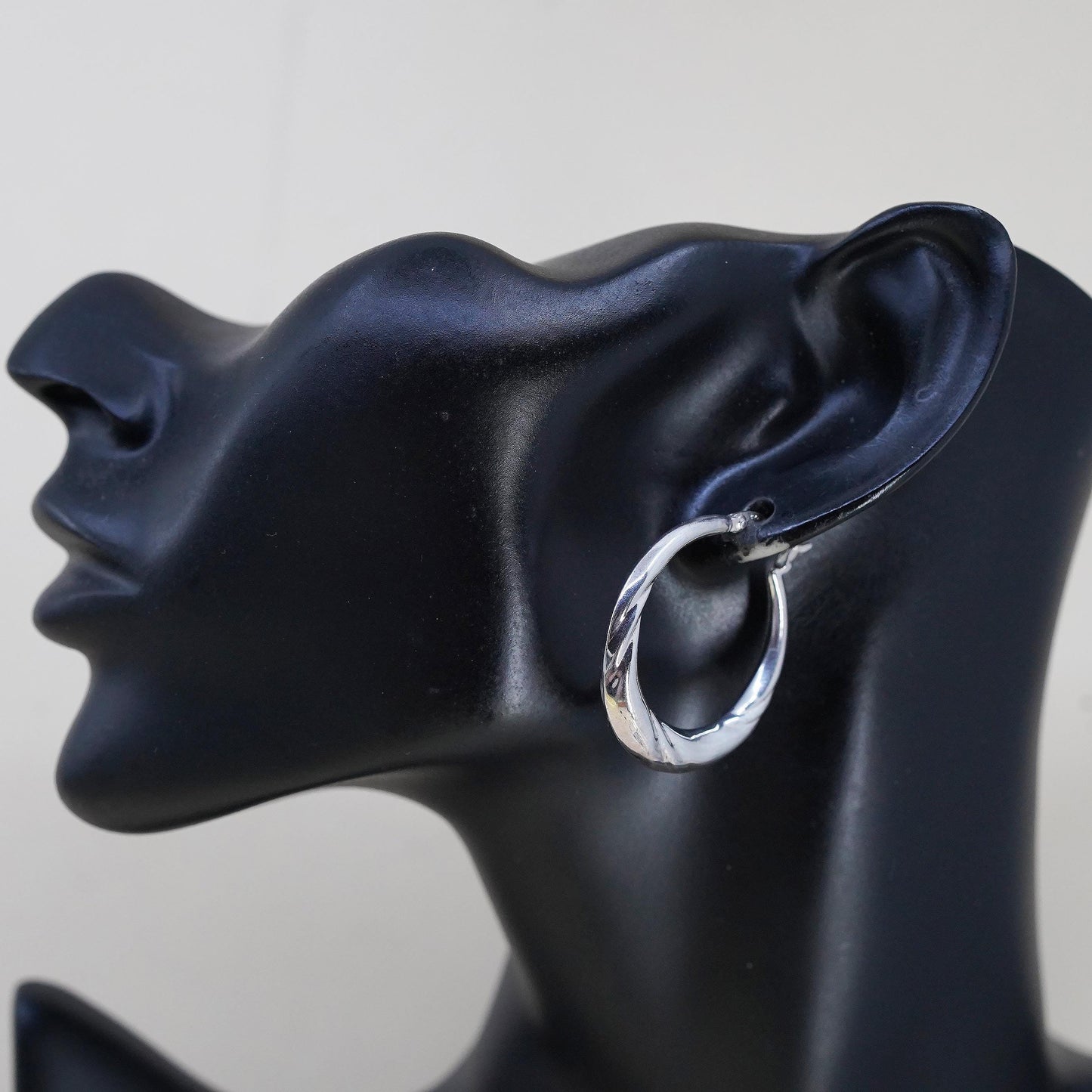 1.25", Vintage 925 sterling silver loop earrings, ribbed primitive hoops