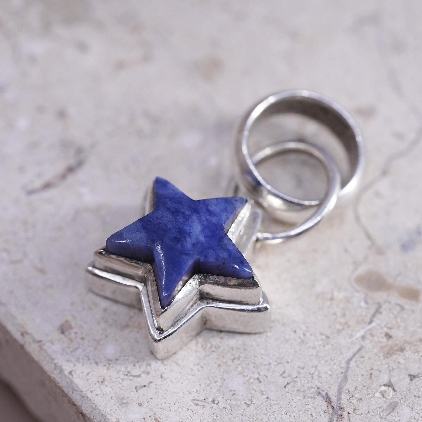Vintage RI Sterling silver handmade pendant, 925 star pendant w/ blue sodalite