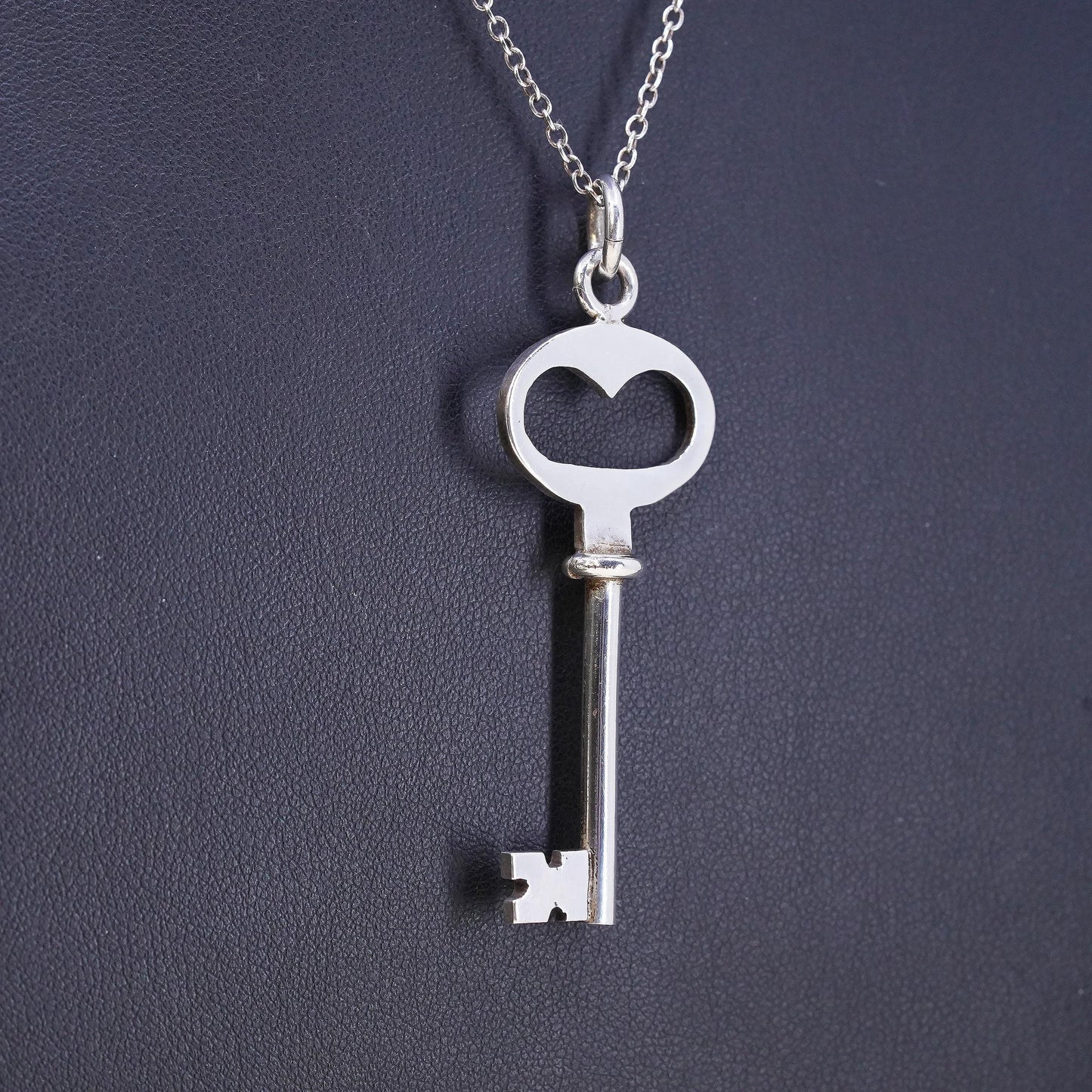 16”, vintage sterling silver handmade necklace, 925 circle chain key pendant