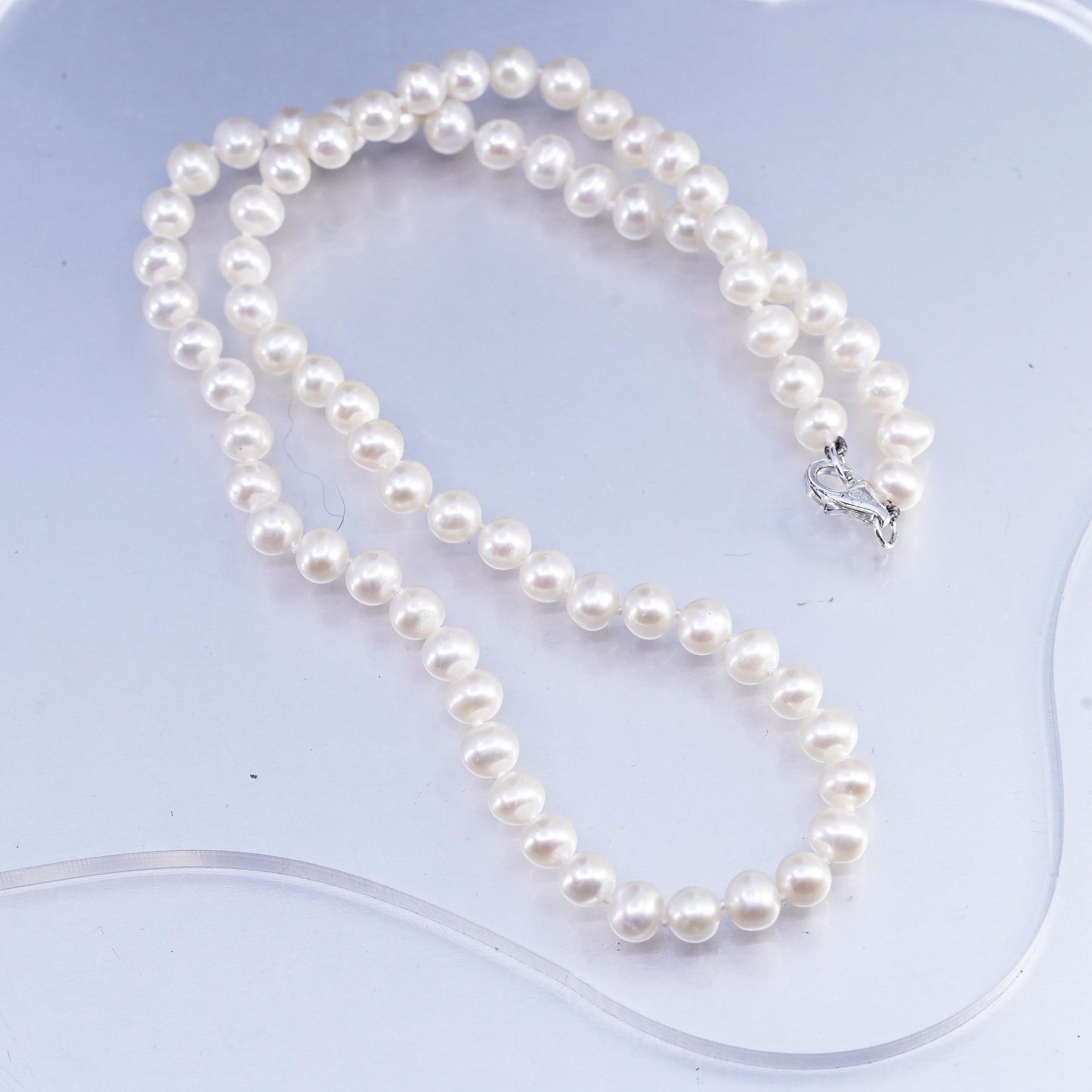 18", vintage 5mm freshwater pearl bead necklace with Sterling 925 silver clasp