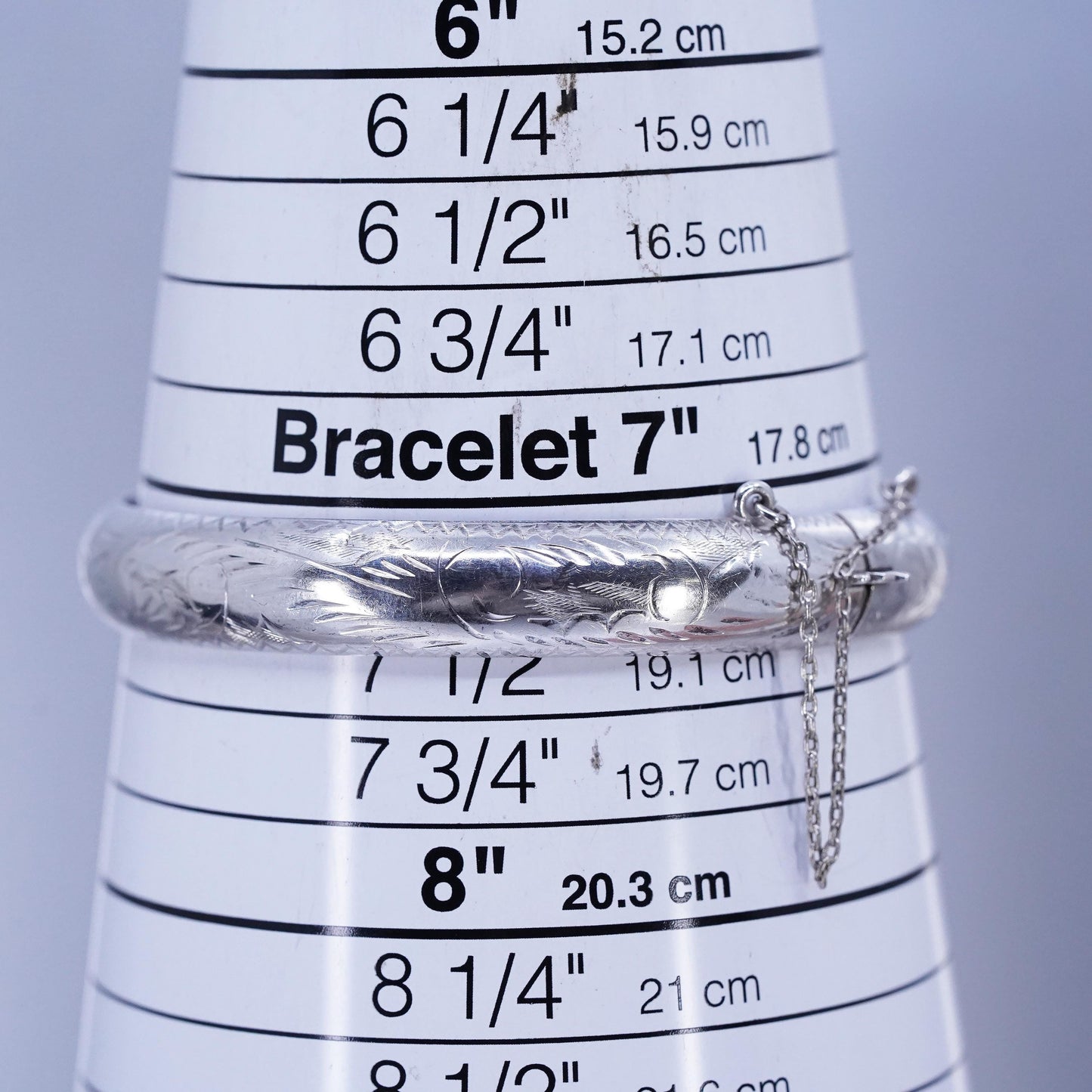 7.25”, Vintage Sterling 925 silver handmade bracelet, textured hinged bangle