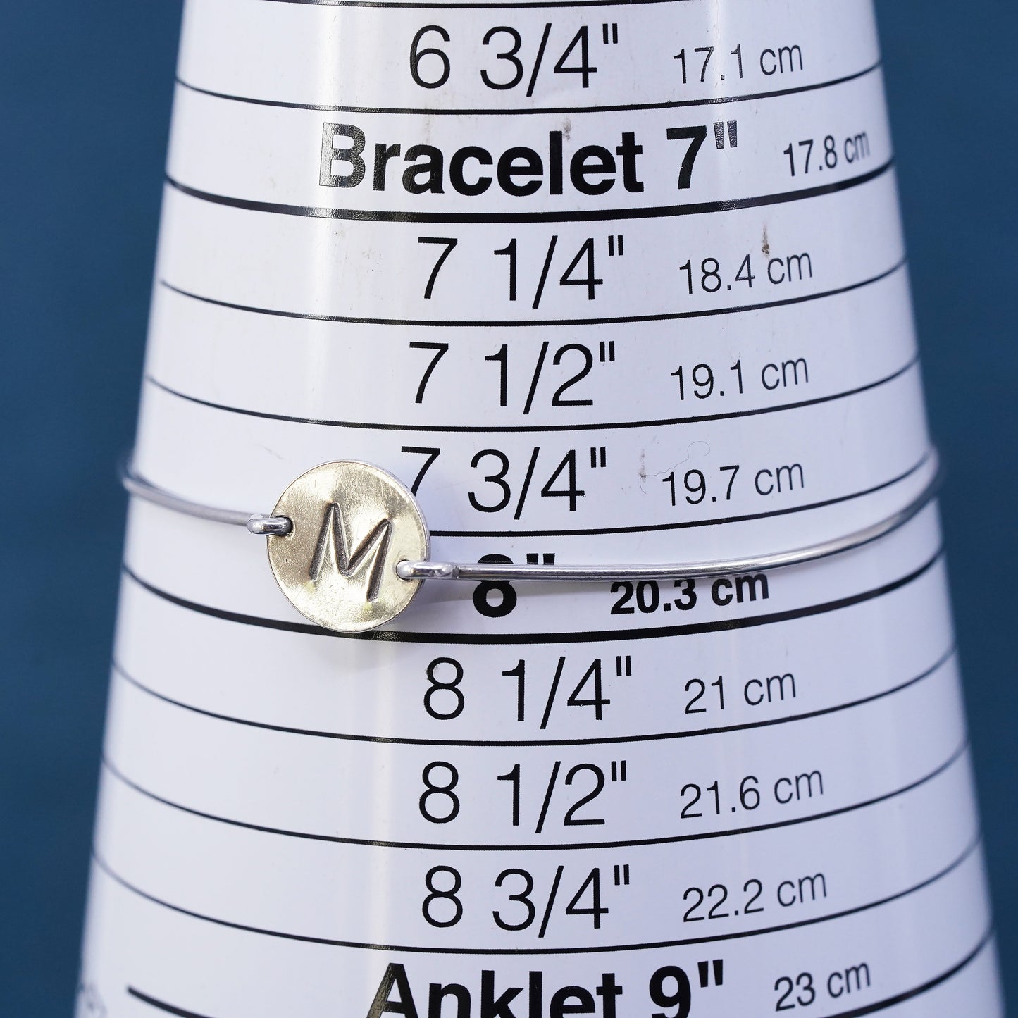 8", vintage Sterling silver handmade bracelet, 925 hinged bangle with letter M