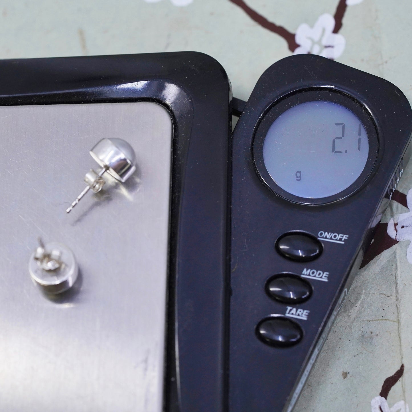 Vintage Sterling silver handmade earrings, 925 flower studs with pearl