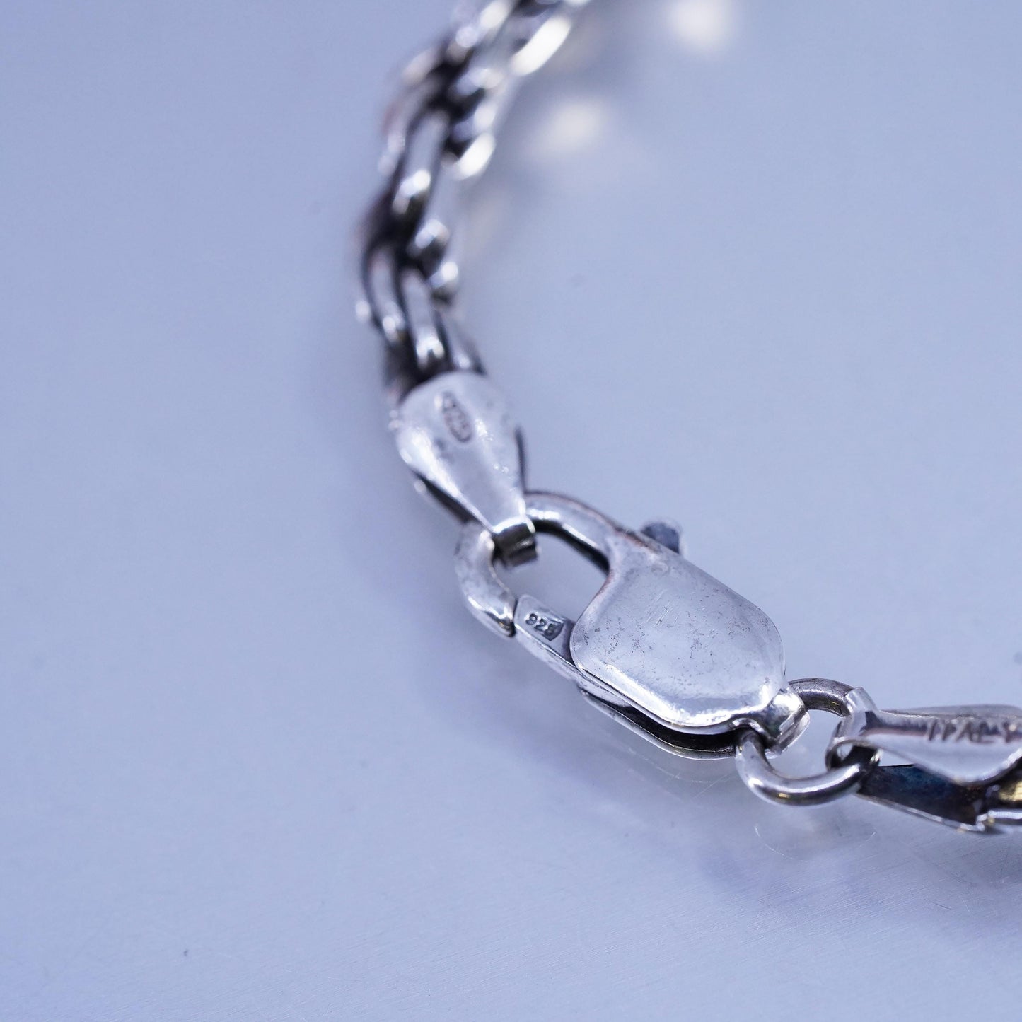 7" 5mm, vintage Sterling 925 silver bold bracelet, diamond cut rope chain