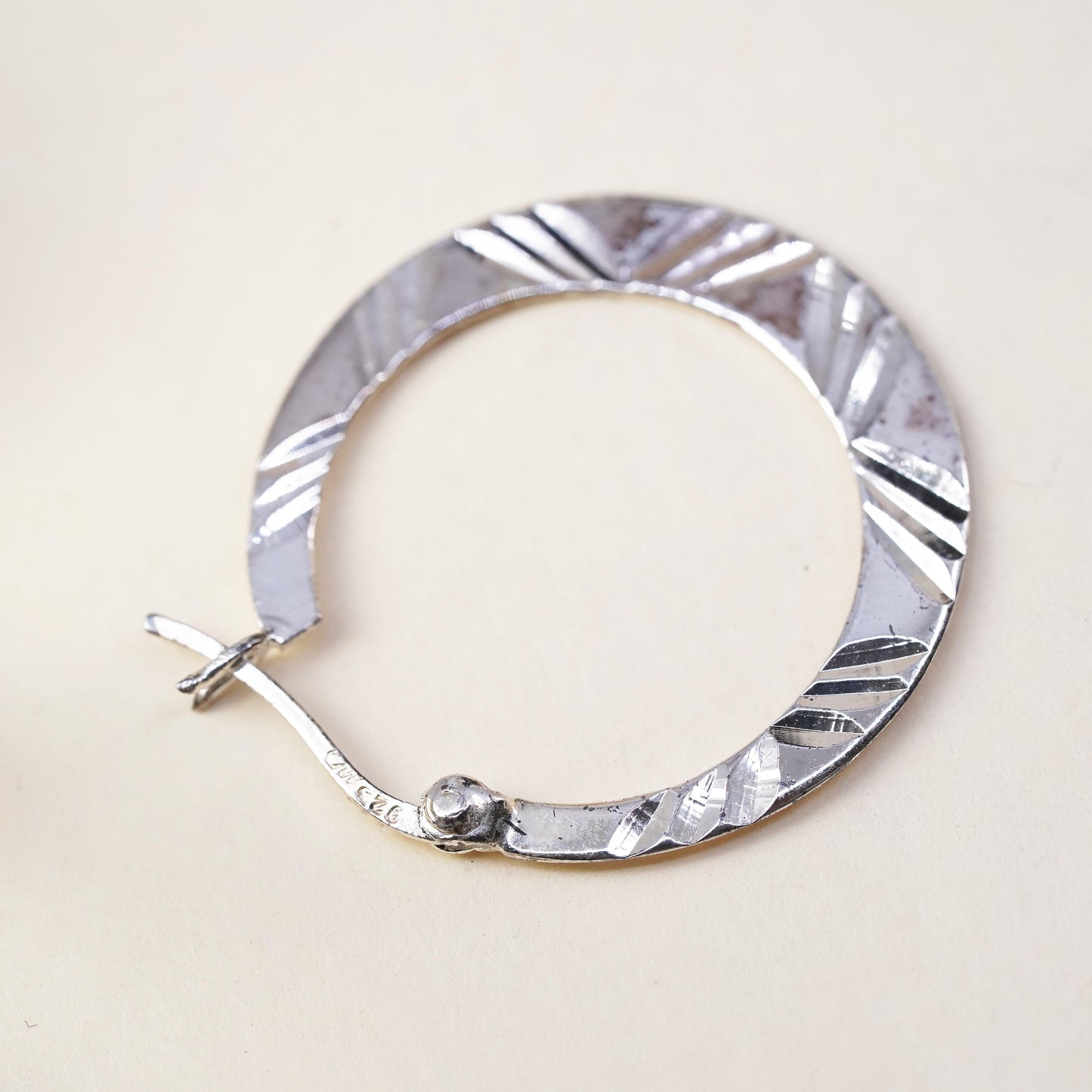 1", Vintage sterling silver loop single earring, minimalist textured hoop