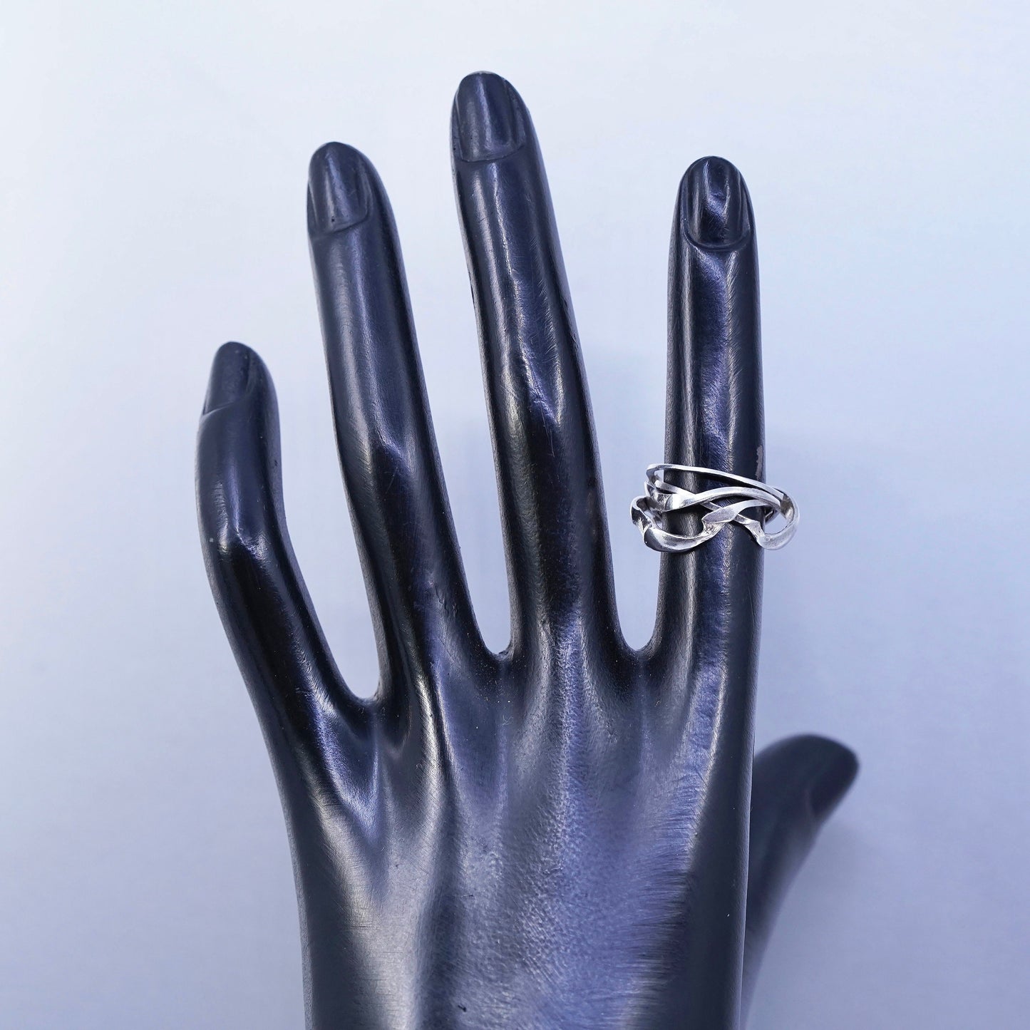 Size 4, vintage Sterling silver handmade cross ring, puzzle 925 entwined band