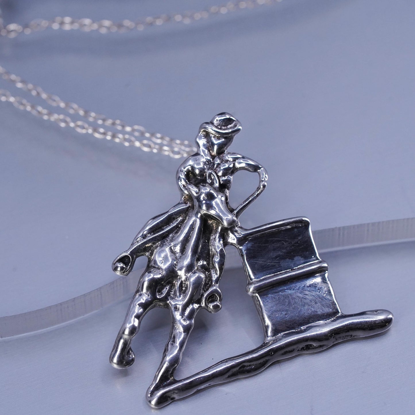 16”, vintage Sterling 925 silver handmade snake necklace with horse pendant