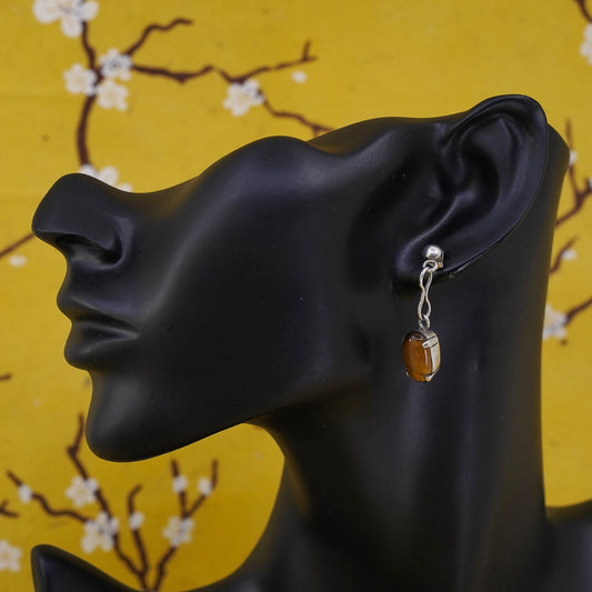 Vintage Sterling 925 silver handmade earrings with golden tiger eye beads
