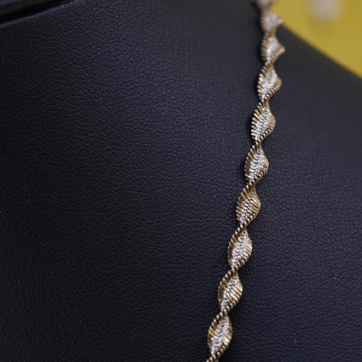 24" vermeil yellow gold Sterling silver necklace, 925 twisted herringbone chain