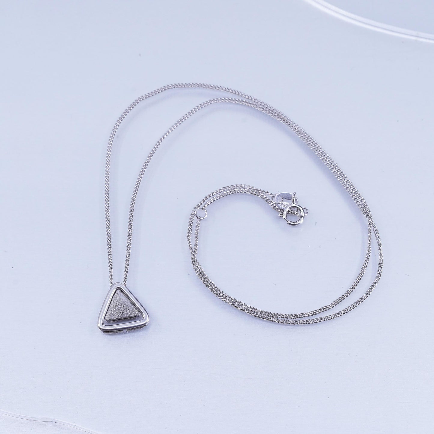 16+1”, vintage Sterling 925 silver curb chain necklace with triangular pendant