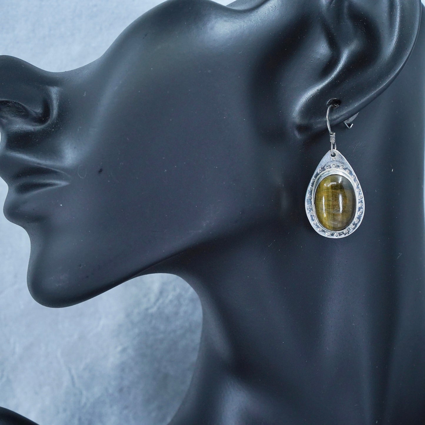 Vintage Sterling 925 silver handmade earrings with oval golden tiger eye