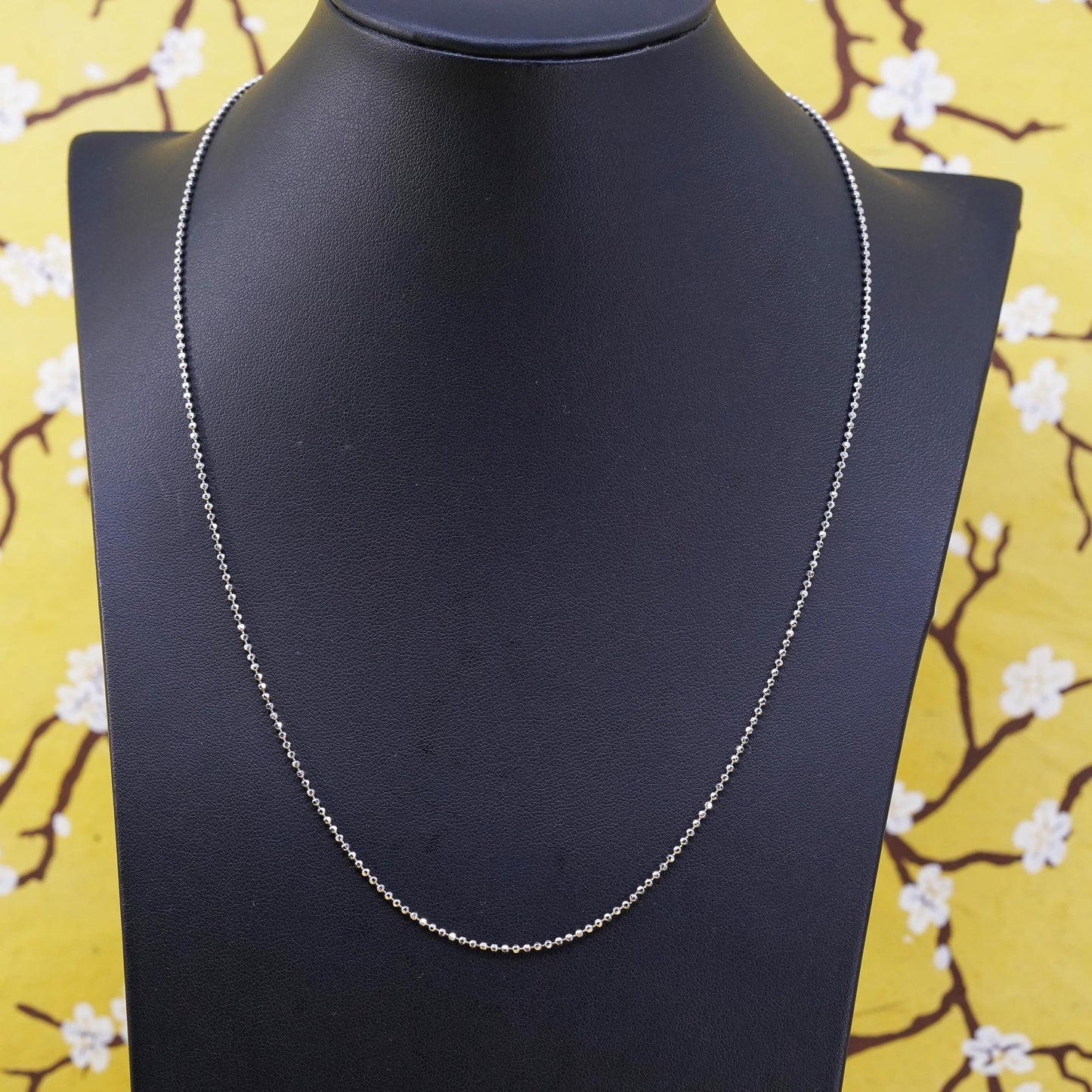 20" 1mm, vintage Sterling silver beads necklace, Italy 925 silver chain