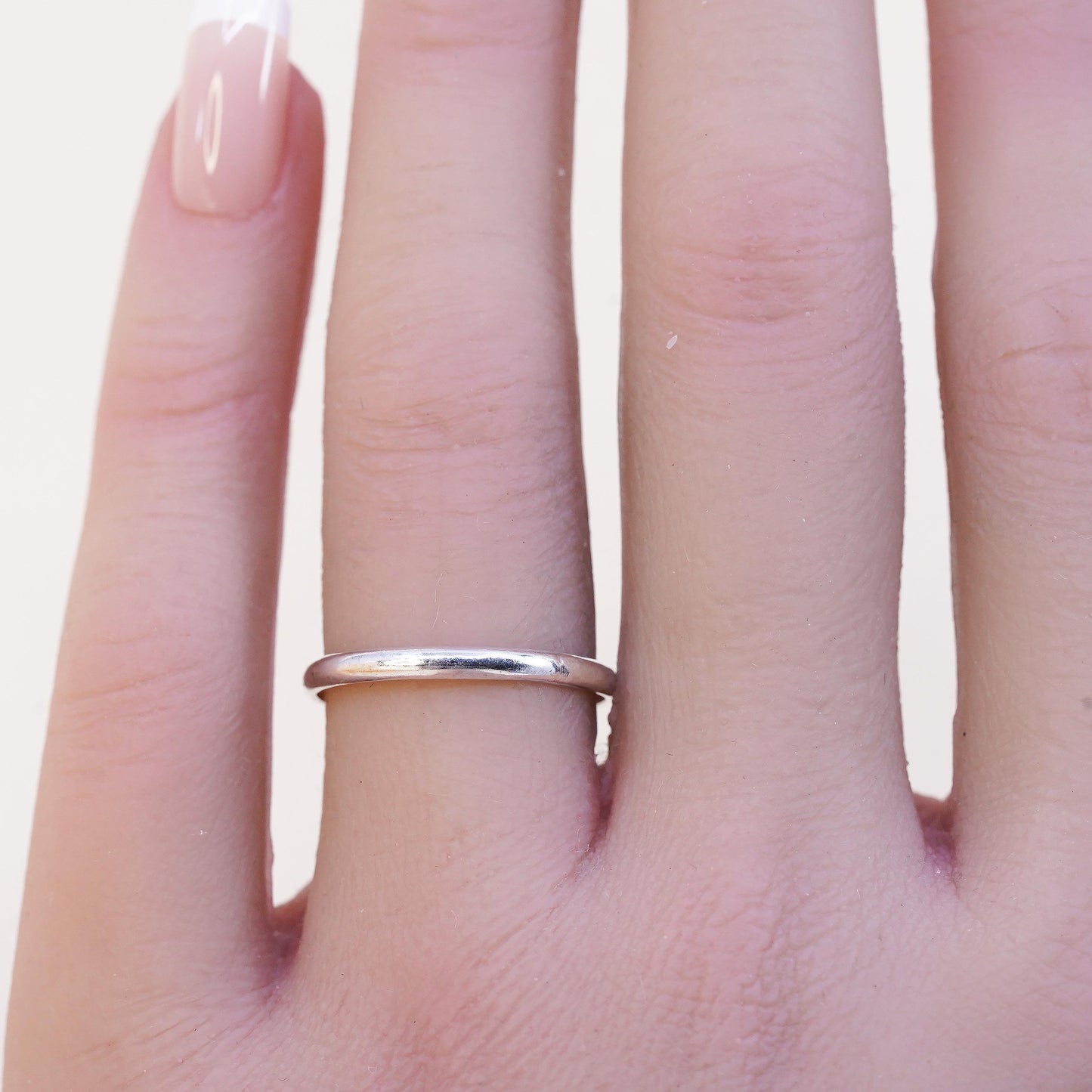 Size 7.5, vintage sterling silver handmade ring, 925 thin stackable band, silver tested