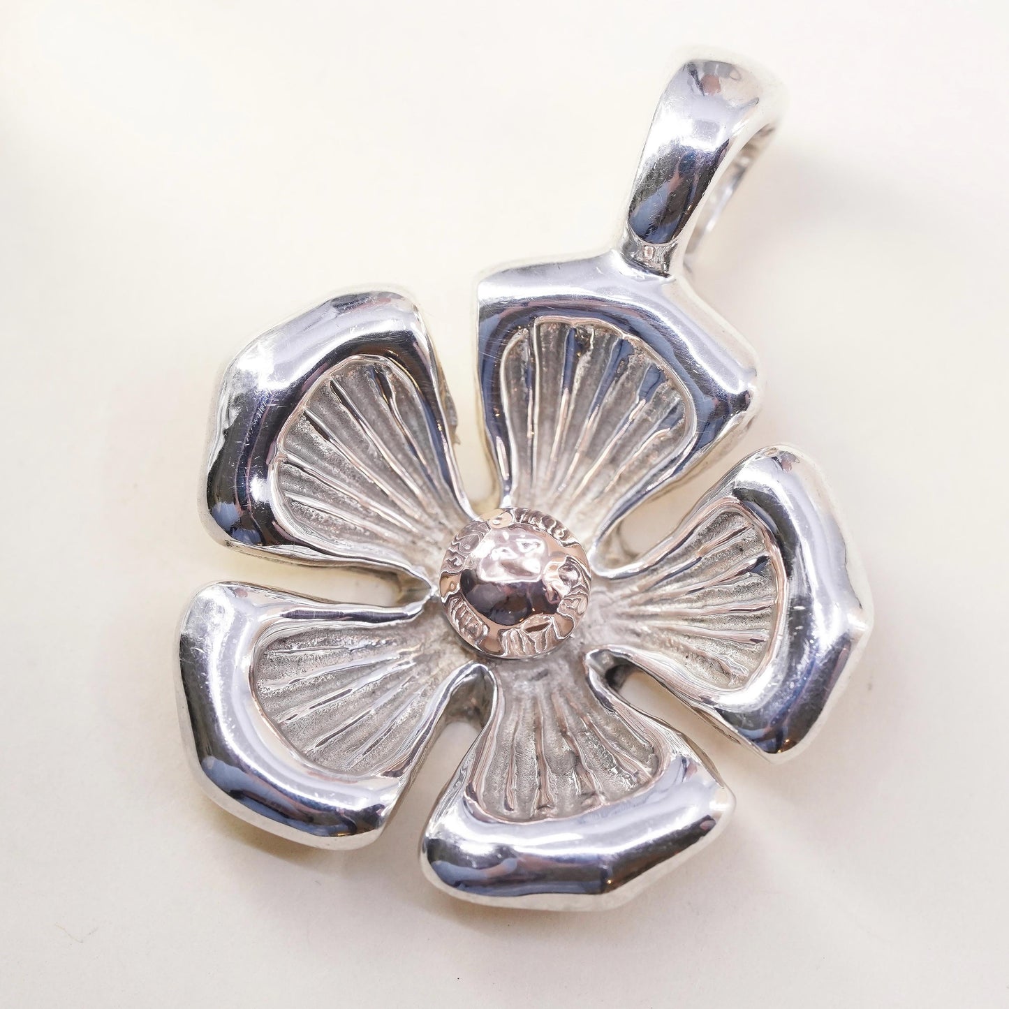 Vintage Signed 925 14K Espo Sig Where All Love Begins and Ends Flower Pendant